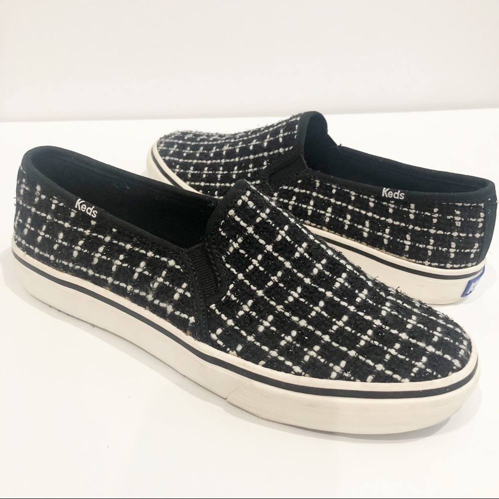 Keds Platform Double Decker Slip On Sneakers Black/White Tweed Size 8